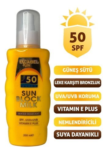 Escabel 50 Faktör Tüm Ciltler İçin Nemlendirici Suya Dayanıklı Yüz ve Vücut Güneş Sütü 200 ml