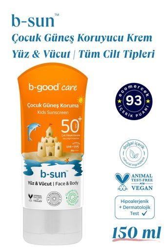 B-Good 50 Faktör Tüm Ciltler İçin Leke Karşıtı Nemlendirici Yağsız Suya Dayanıklı Yüz Güneş Kremi 150 ml