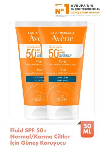 Avene 50 Faktör Tüm Ciltler İçin Leke Karşıtı Nemlendirici Yağsız Suya Dayanıklı Yüz ve Vücut Güneş Kremi 2x50 ml