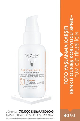 Vichy 50 Faktör Tüm Ciltler İçin Leke Karşıtı Nemlendirici Yağsız Suya Dayanıklı Yüz ve Vücut Güneş Kremi 40 ml