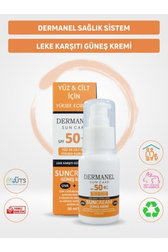 Dermanel 50 Faktör Tüm Ciltler İçin Leke Karşıtı Nemlendirici Suya Dayanıklı Yüz Güneş Kremi 50 ml