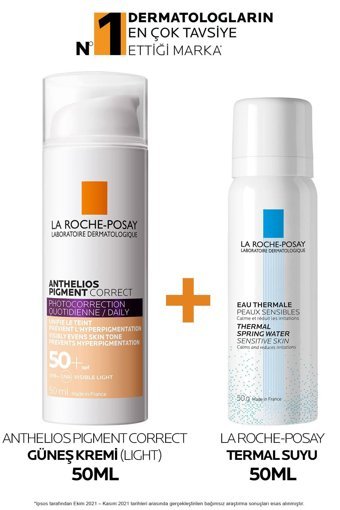 La Roche Posay Anthelios Pigment Correct Renkli 50 Faktör Tüm Ciltler İçin Leke Karşıtı Nemlendirici Yağsız Suya Dayanıklı Yüz ve Vücut Güneş Kremi 50 ml