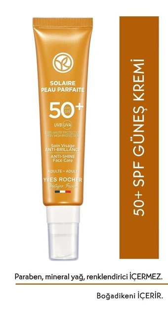Yves Rocher Solaire 50 Faktör Tüm Ciltler İçin Leke Karşıtı Nemlendirici Yağsız Suya Dayanıklı Yüz Güneş Kremi 40 ml