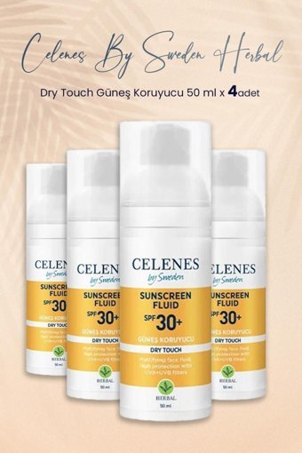 Celenes Herbal Dry Touch 30 Faktör Tüm Ciltler İçin Nemlendirici Suya Dayanıklı Yüz Güneş Kremi 4x50 ml