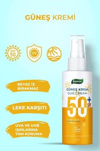 Biopor 50 Faktör Tüm Ciltler İçin Leke Karşıtı Nemlendirici Suya Dayanıklı Yüz Güneş Kremi 100 ml
