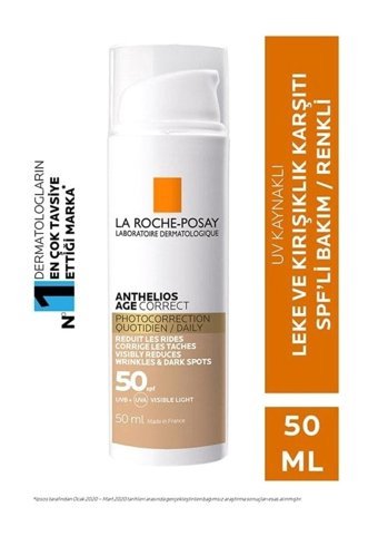 La Roche Posay Anthelios Age Correct Renkli 50 Faktör Hassas Ciltler İçin Leke Karşıtı Nemlendirici Yaşlanma Karşıtı Kapatıcılı Yağsız Suya Dayanıklı Yüz Güneş Kremi 50 ml