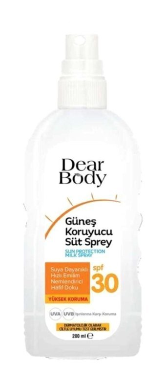 Dear Body Sun Protection 30 Faktör Tüm Ciltler İçin Leke Karşıtı Nemlendirici Yağsız Suya Dayanıklı Yüz ve Vücut Güneş Kremi 200 ml