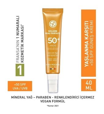 Yves Rocher Anthelios 50 Faktör Tüm Ciltler İçin Nemlendirici Yaşlanma Karşıtı Suya Dayanıklı Yüz Güneş Kremi 40 ml