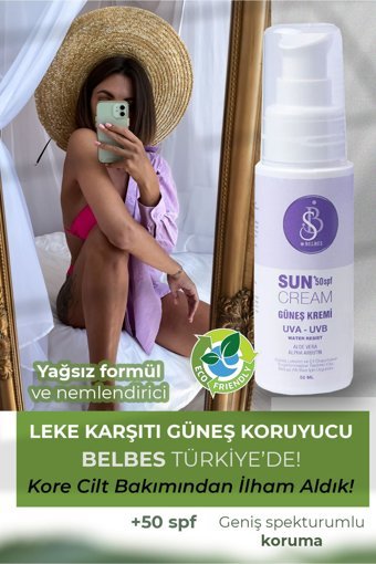 Belbes 50 Faktör Tüm Ciltler İçin Leke Karşıtı Nemlendirici Yağsız Suya Dayanıklı Yüz Güneş Kremi 50 ml