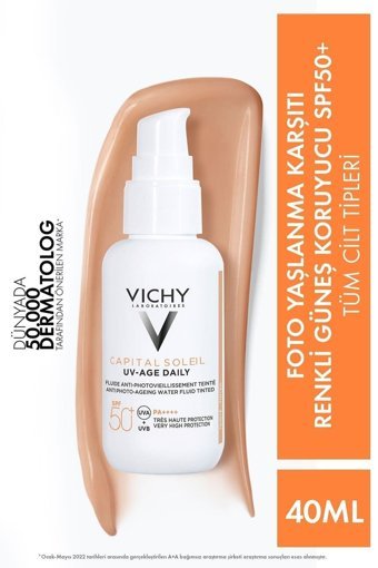 Vichy 50 Faktör Tüm Ciltler İçin Leke Karşıtı Nemlendirici Yaşlanma Karşıtı Yağsız Suya Dayanıklı Yüz ve Vücut Güneş Kremi 40 ml