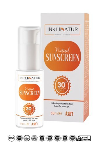 Inklinatur Natural 30 Faktör Tüm Ciltler İçin Leke Karşıtı Nemlendirici Yaşlanma Karşıtı Yağsız Suya Dayanıklı Yüz ve Vücut Güneş Kremi 50 ml