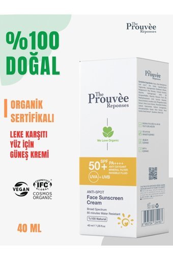 The Prouvee Reponses 50 Faktör Tüm Ciltler İçin Leke Karşıtı Nemlendirici Yağsız Suya Dayanıklı Yüz Güneş Kremi 40 ml