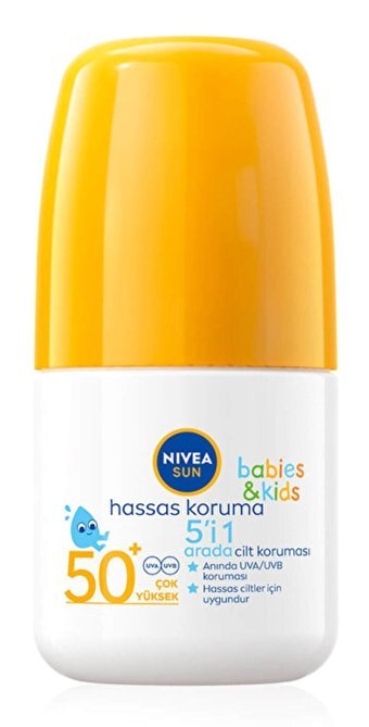 Nivea Kids 50 Faktör Tüm Ciltler İçin Leke Karşıtı Nemlendirici Yağsız Suya Dayanıklı Yüz ve Vücut Güneş Kremi 50 ml