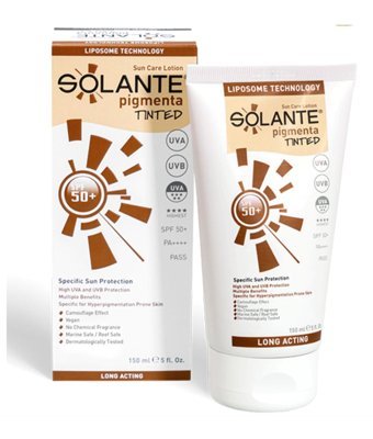 Solante Pig-Tinted 50 Faktör Tüm Ciltler İçin Nemlendirici Suya Dayanıklı Yüz Güneş Losyonu 50 ml