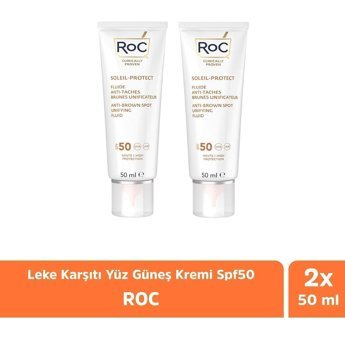 Roc 50 Faktör Tüm Ciltler İçin Leke Karşıtı Nemlendirici Suya Dayanıklı Yüz ve Vücut Güneş Kremi 2x50 ml