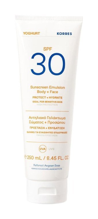 Korres 30 Faktör Tüm Ciltler İçin Nemlendirici Suya Dayanıklı Yüz ve Vücut Güneş Kremi 250 ml