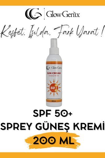 Glow Genix 50 Faktör Tüm Ciltler İçin Leke Karşıtı Nemlendirici Suya Dayanıklı Yüz ve Vücut Güneş Kremi 200 ml