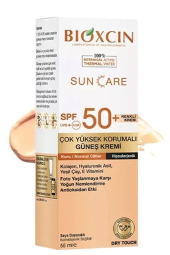 Bioxin Sun Care Renkli 50 Faktör Kuru Ciltler İçin Nemlendirici Kapatıcılı Suya Dayanıklı Yüz Güneş Kremi 50 ml