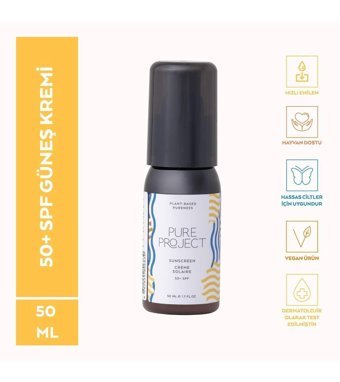 Pure Project 50 Faktör Tüm Ciltler İçin Leke Karşıtı Nemlendirici Yağsız Suya Dayanıklı Yüz ve Vücut Güneş Kremi 50 ml