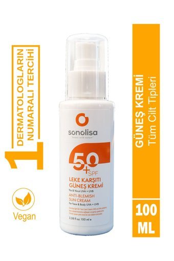 Sonoli̇sa Beauty With Natura 50 Faktör Tüm Ciltler İçin Leke Karşıtı Nemlendirici Aydınlatıcı Yağsız Suya Dayanıklı Yüz ve Vücut Güneş Kremi 100 ml