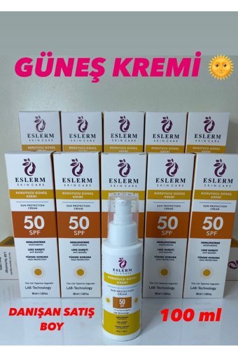 Eslerm 50 Faktör Tüm Ciltler İçin Leke Karşıtı Nemlendirici Yağsız Suya Dayanıklı Yüz ve Vücut Güneş Kremi 50 ml