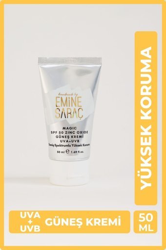 Handmade By Emi̇ne Saraç Magic 50 Faktör Tüm Ciltler İçin Leke Karşıtı Nemlendirici Yağsız Suya Dayanıklı Yüz ve Vücut Güneş Kremi 50 ml