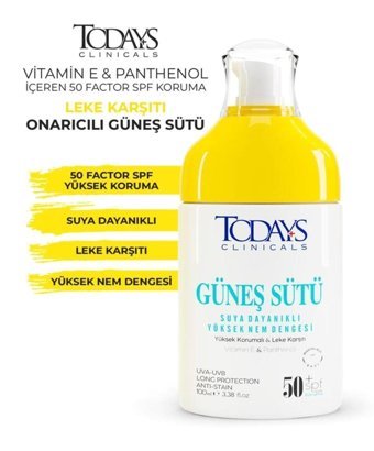 Todays Cli̇ni̇cals 50 Faktör Tüm Ciltler İçin Leke Karşıtı Nemlendirici Suya Dayanıklı Yüz Güneş Sütü 50 ml