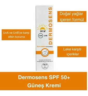 Dermosens 50 Faktör Tüm Ciltler İçin Leke Karşıtı Nemlendirici Yağsız Suya Dayanıklı Yüz Güneş Kremi 100 ml