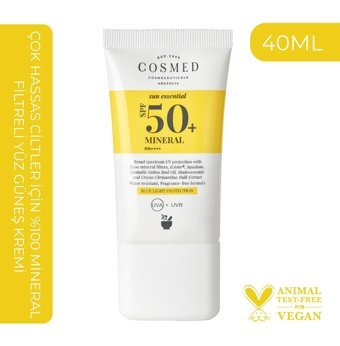 Cosmed Sun Essential 50 Faktör Hassas Ciltler İçin Leke Karşıtı Nemlendirici Yağsız Suya Dayanıklı Yüz Güneş Kremi 50 ml