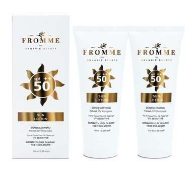 Fromme Sun 50 Faktör Tüm Ciltler İçin Leke Karşıtı Nemlendirici Yağsız Suya Dayanıklı Yüz ve Vücut Güneş Kremi 2x50 ml