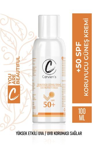 Carvien'S 50 Faktör Tüm Ciltler İçin Leke Karşıtı Nemlendirici Yağsız Suya Dayanıklı Yüz ve Vücut Güneş Kremi 50 ml