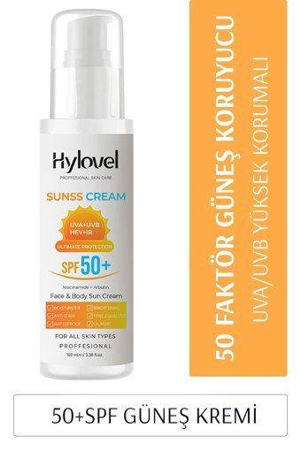 Hylovel Anti Aging 50 Faktör Kuru Ciltler İçin Leke Karşıtı Nemlendirici Yağsız Suya Dayanıklı Yüz Güneş Kremi 50 ml