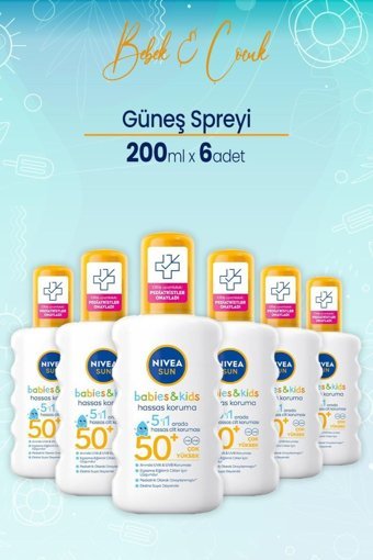 Nivea Sun 50 Faktör Hassas Ciltler İçin Nemlendirici Suya Dayanıklı Yüz ve Vücut Güneş Kremi 6x200 ml