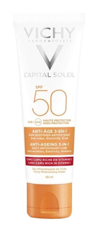 Vichy Anti Aging 50 Faktör Tüm Ciltler İçin Leke Karşıtı Nemlendirici Yaşlanma Karşıtı Yağsız Suya Dayanıklı Yüz ve Vücut Güneş Kremi 50 ml