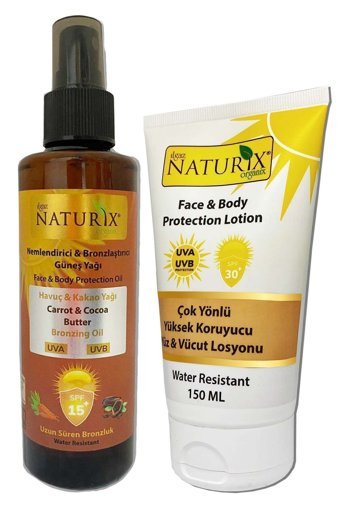 Naturix 30 Faktör Tüm Ciltler İçin Nemlendirici Suya Dayanıklı Yüz ve Vücut Güneş Losyonu 50 ml
