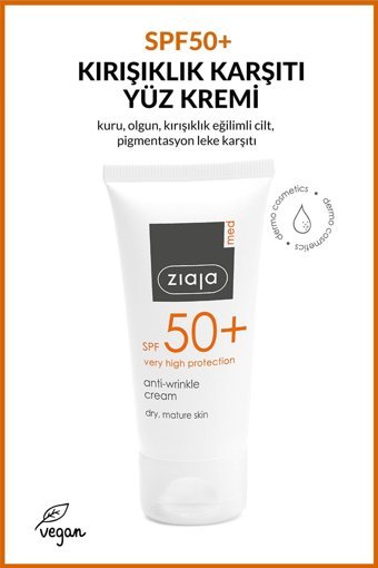 Ziaja Anti Aging 50 Faktör Tüm Ciltler İçin Leke Karşıtı Nemlendirici Yağsız Suya Dayanıklı Yüz ve Vücut Güneş Kremi 50 ml