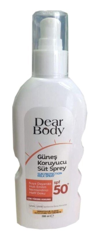 Dear Body 50 Faktör Tüm Ciltler İçin Leke Karşıtı Nemlendirici Yağsız Suya Dayanıklı Yüz ve Vücut Güneş Kremi 200 ml