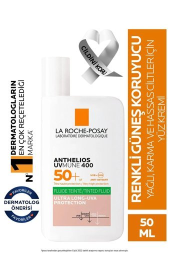 La Roche Posay Anthelios Renkli 50 Faktör Yağlı Ciltler İçin Nemlendirici Kapatıcılı Suya Dayanıklı Yüz ve Vücut Güneş Kremi 50 ml