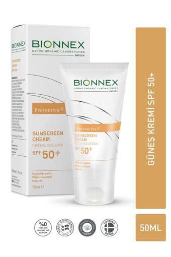 Bionnex Preventiva 50 Faktör Tüm Ciltler İçin Nemlendirici Suya Dayanıklı Yüz Güneş Kremi 50 ml