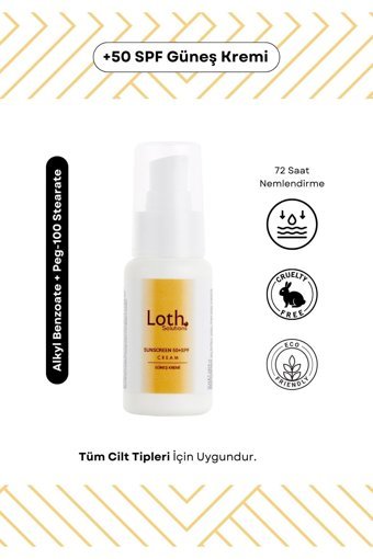 Loth Solutions 50 Faktör Tüm Ciltler İçin Leke Karşıtı Nemlendirici Suya Dayanıklı Yüz ve Vücut Güneş Kremi 50 ml