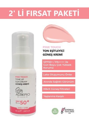 Albero Bianco Renkli 50 Faktör Tüm Ciltler İçin Nemlendirici Kapatıcılı Suya Dayanıklı Yüz Güneş Kremi 50 ml