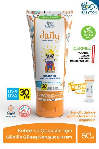 Babyton 50 Faktör Tüm Ciltler İçin Nemlendirici Suya Dayanıklı Yüz Güneş Kremi 50 ml