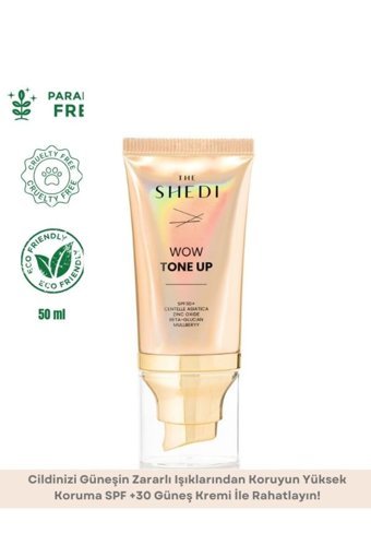 The Shedi 30 Faktör Tüm Ciltler İçin Leke Karşıtı Nemlendirici Yağsız Suya Dayanıklı Yüz ve Vücut Güneş Kremi 50 ml