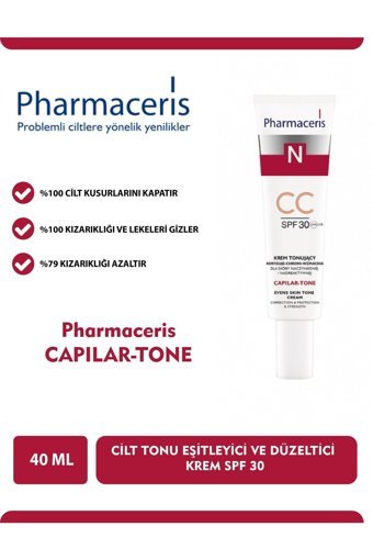 Pharmaceris Cc Renkli 30 Faktör Tüm Ciltler İçin Leke Karşıtı Nemlendirici Yağsız Suya Dayanıklı Yüz ve Vücut Güneş Kremi 40 ml