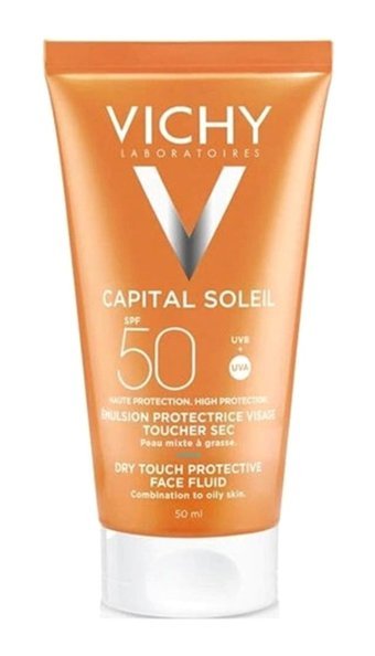 Vichy 50 Faktör Tüm Ciltler İçin Leke Karşıtı Nemlendirici Yağsız Suya Dayanıklı Yüz ve Vücut Güneş Kremi 50 ml