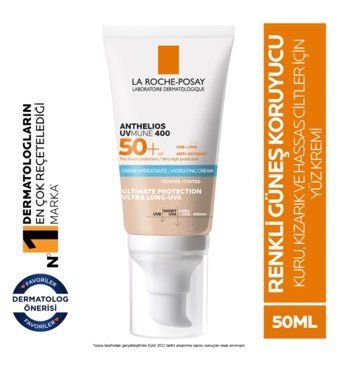 La Roche Posay Anthelios Uvmune Fluid Renkli 50 Faktör Tüm Ciltler İçin Leke Karşıtı Nemlendirici Yağsız Suya Dayanıklı Yüz ve Vücut Güneş Kremi 50 ml