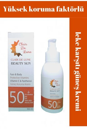 Clair De Lune 50 Faktör Tüm Ciltler İçin Leke Karşıtı Nemlendirici Suya Dayanıklı Yüz Güneş Kremi 100 ml