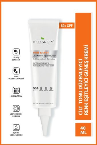 Herbaderm Renkli 50 Faktör Tüm Ciltler İçin Leke Karşıtı Nemlendirici Kapatıcılı Suya Dayanıklı Yüz Güneş Kremi 50 ml