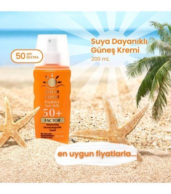 Solar Expert Proaktive 50 Faktör Tüm Ciltler İçin Nemlendirici Suya Dayanıklı Yüz ve Vücut Güneş Kremi 200 ml
