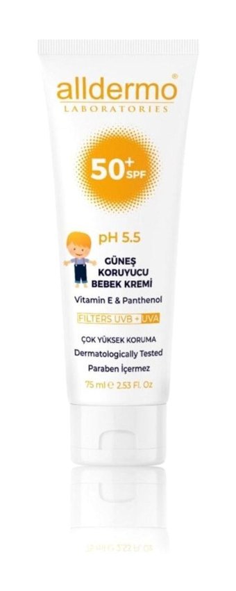 Alldermo Alldermo 50 Faktör Tüm Ciltler İçin Leke Karşıtı Nemlendirici Yağsız Suya Dayanıklı Yüz ve Vücut Güneş Kremi 75 ml